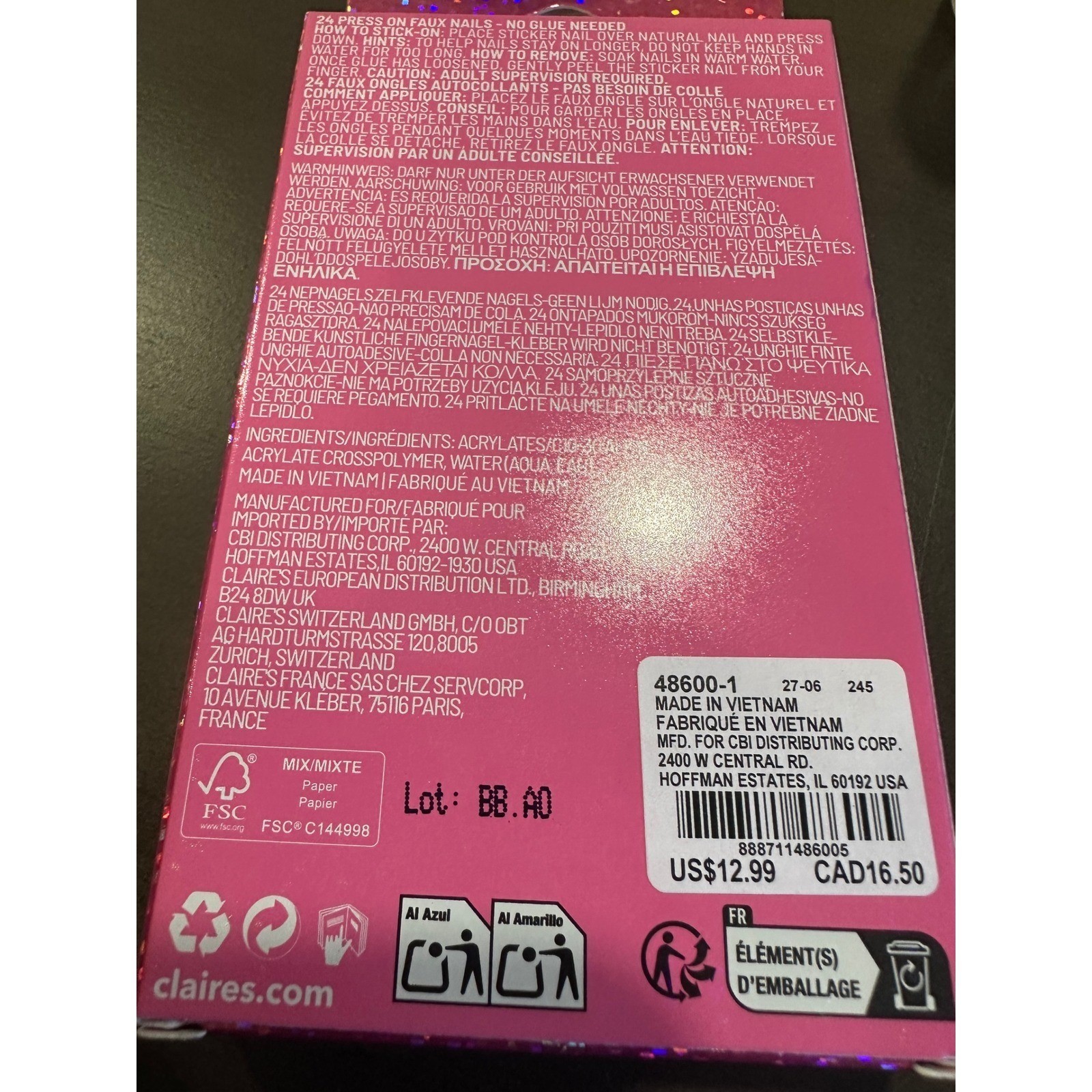 Claire’s Kids Fun Press On Nails 24 Piece Leopard French Tip Vegan Glow