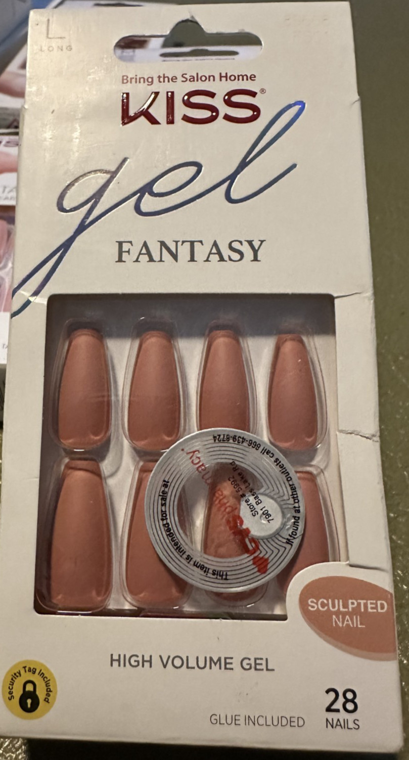 Kiss Nails Glam Fantasy Glue/Press on Long Eased Edge Toasted Mauve Pink Matte
