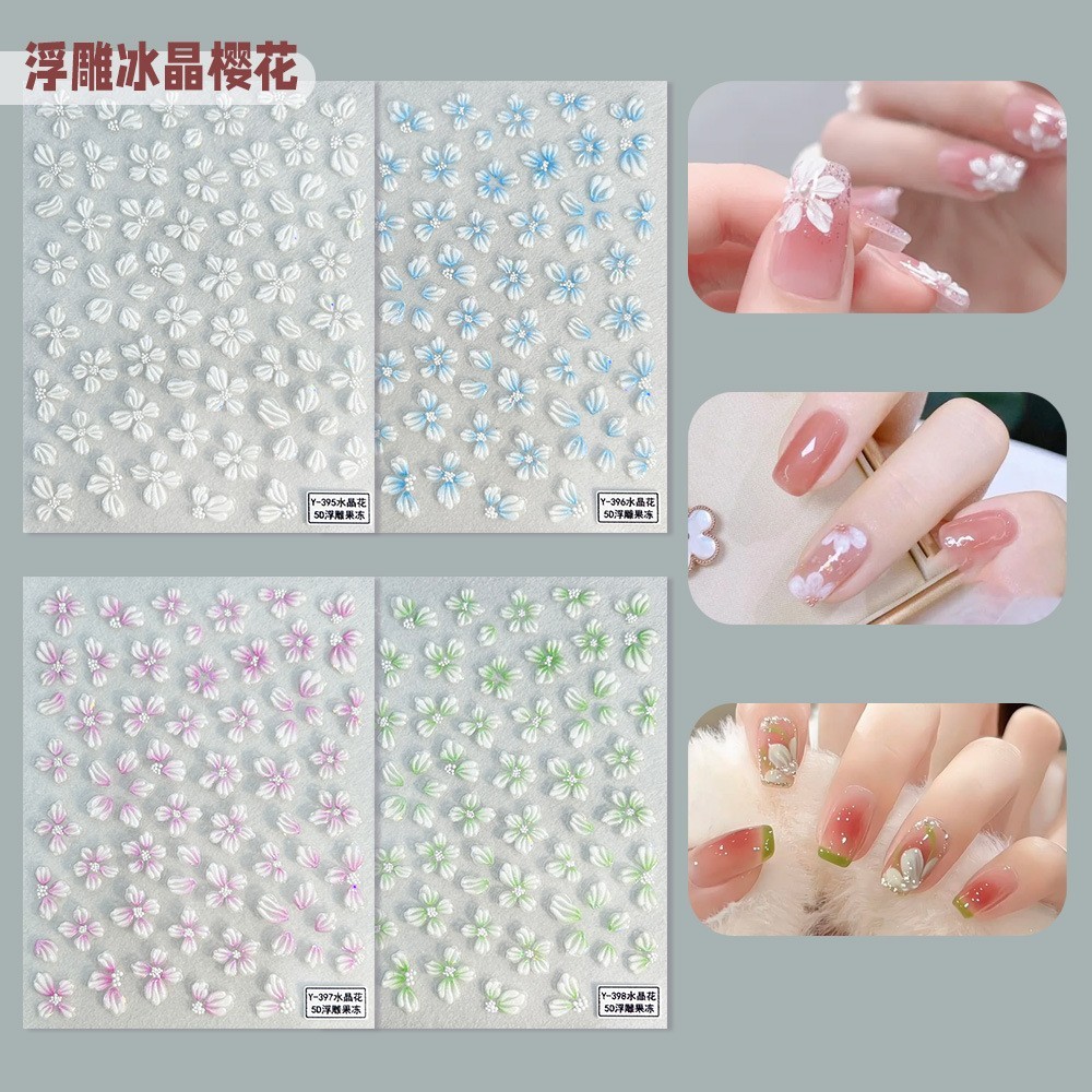 5D White Pink Flower Camellia Nail Stickers Geometric Floral Daisy Decal NH29