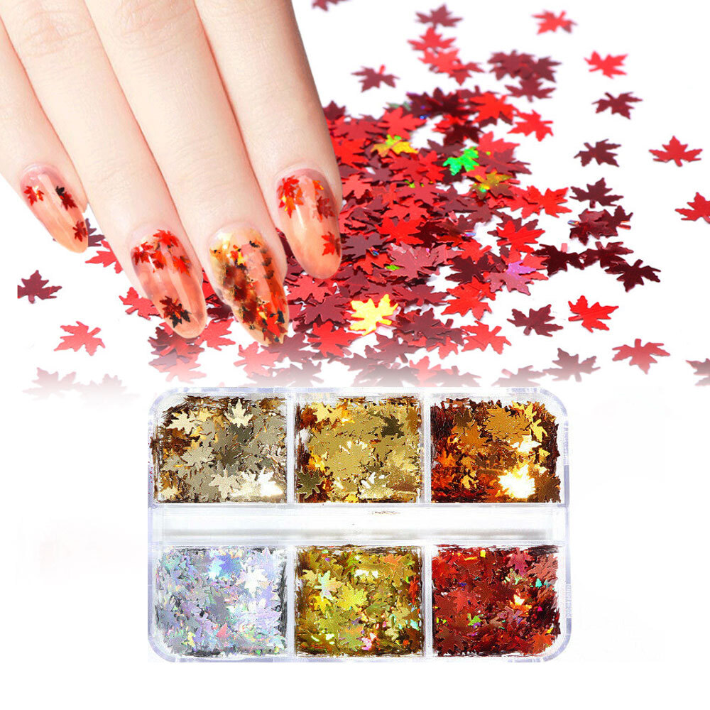 Autumn Maple Leaf Nail Art Glitter Sequins Flakes Nails Stickers Decoration Tip