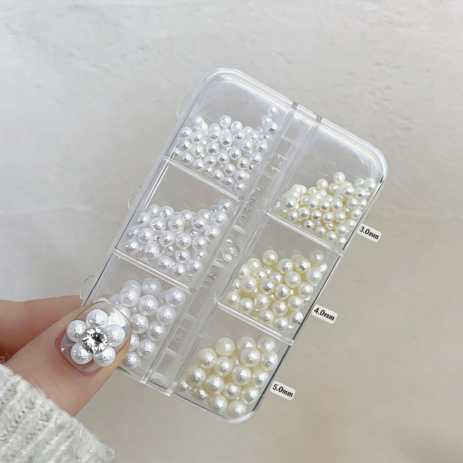 6-Grid Lunar Surface Crinkle Pearl Set, Multi-Color Wrinkled Nail Beads Art