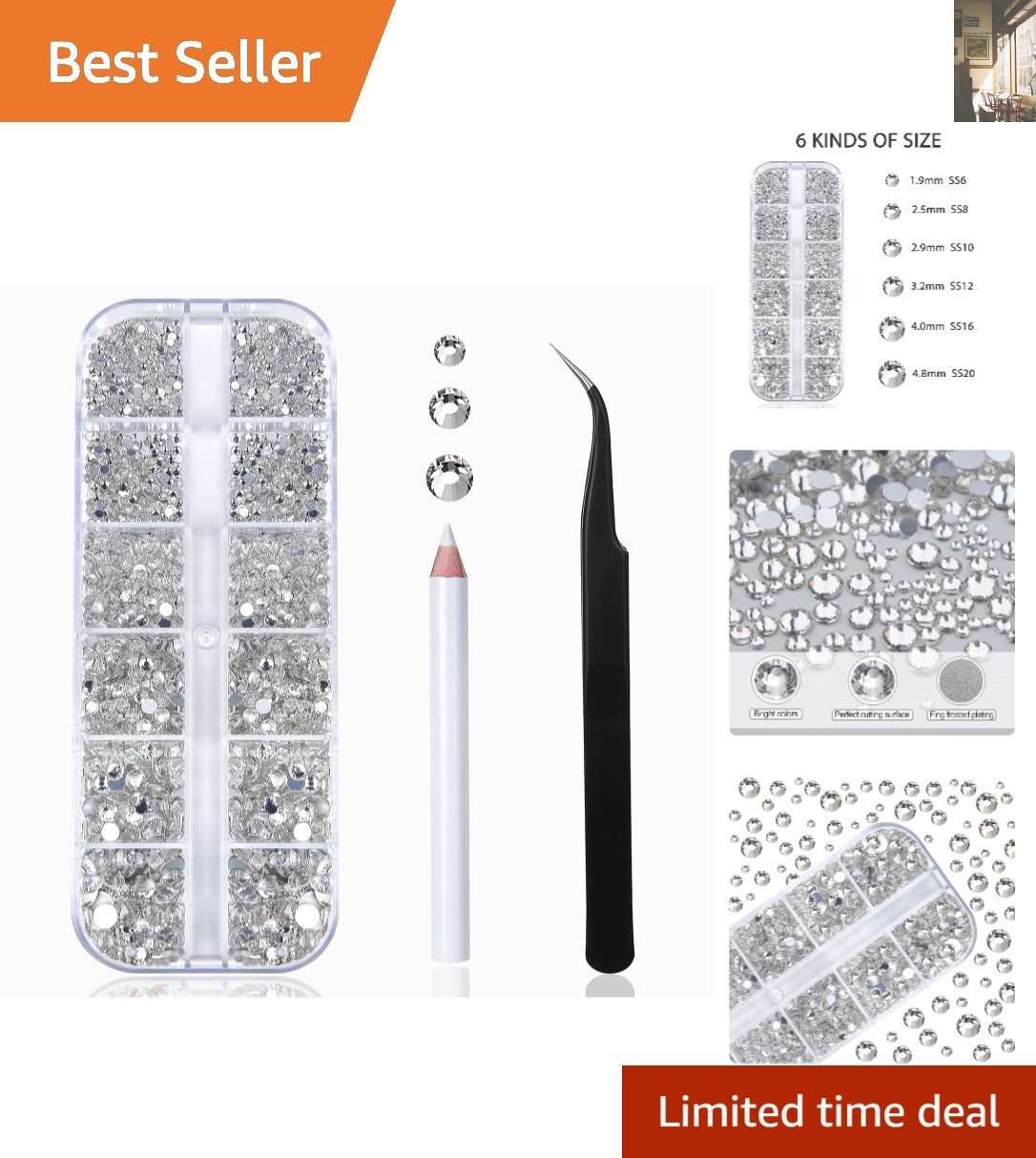 2400pcs High-Quality Nail Art Rhinestones Kit – Crystal Clear Gems in 6 Sizes