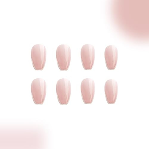 French Tip Press on Nails Glitter Short Square Fake Nails Nude Glossy W20