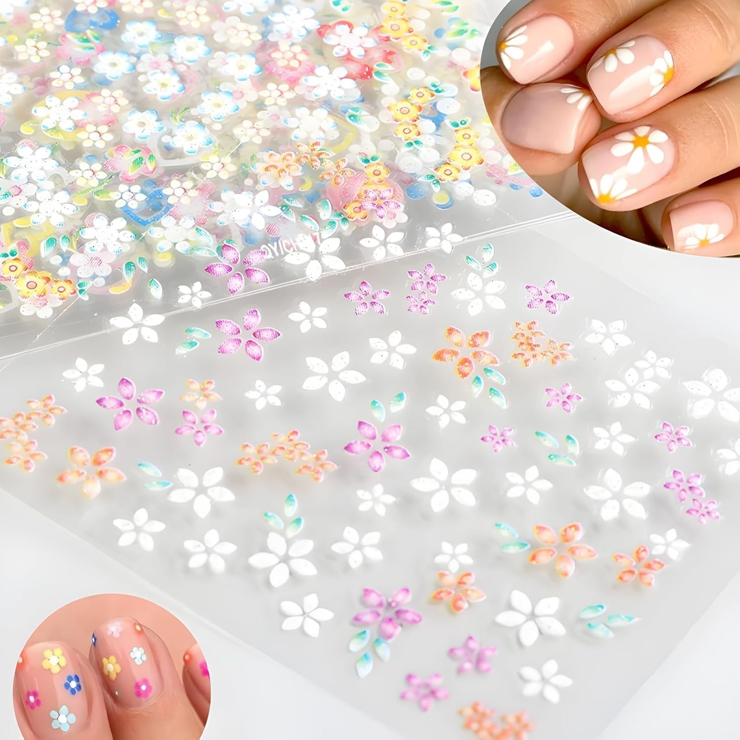Vibrant 3D Daisy and Heart Nail Stickers – 30 Sheets for Creative Nail Art