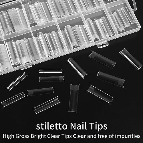 240 Pcs Square Nail Tips Extra Long No C Curve Nail Tips, XXL Tapered Clear