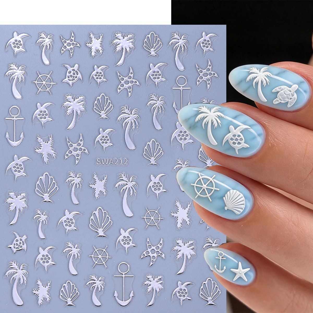 Summer Nail Art Stickers Decals Palm Tree Turtle Summer Nail Stickers 4PCS Go…
