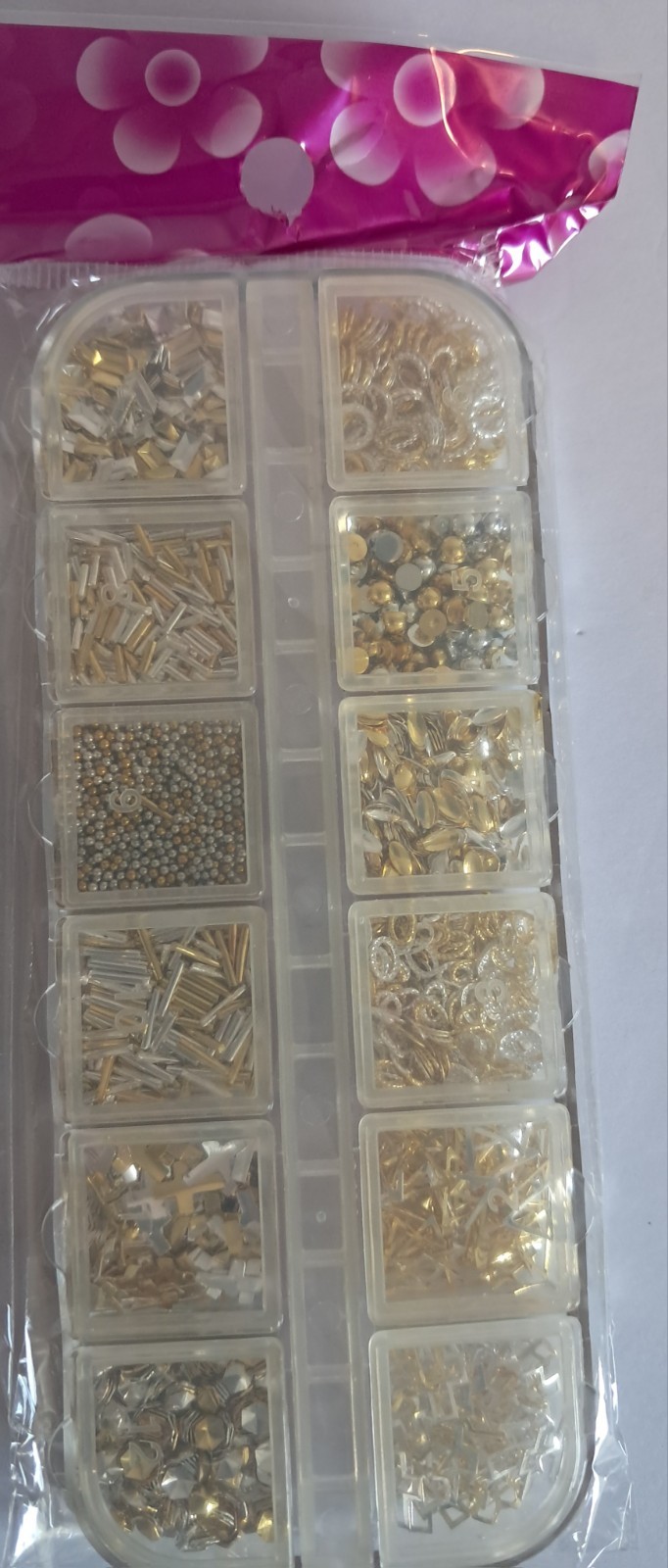 4 Box Set 48 Nail Gems Holographic, Silver , Gold 3D Mosaic Nail Art Kit *NEW*