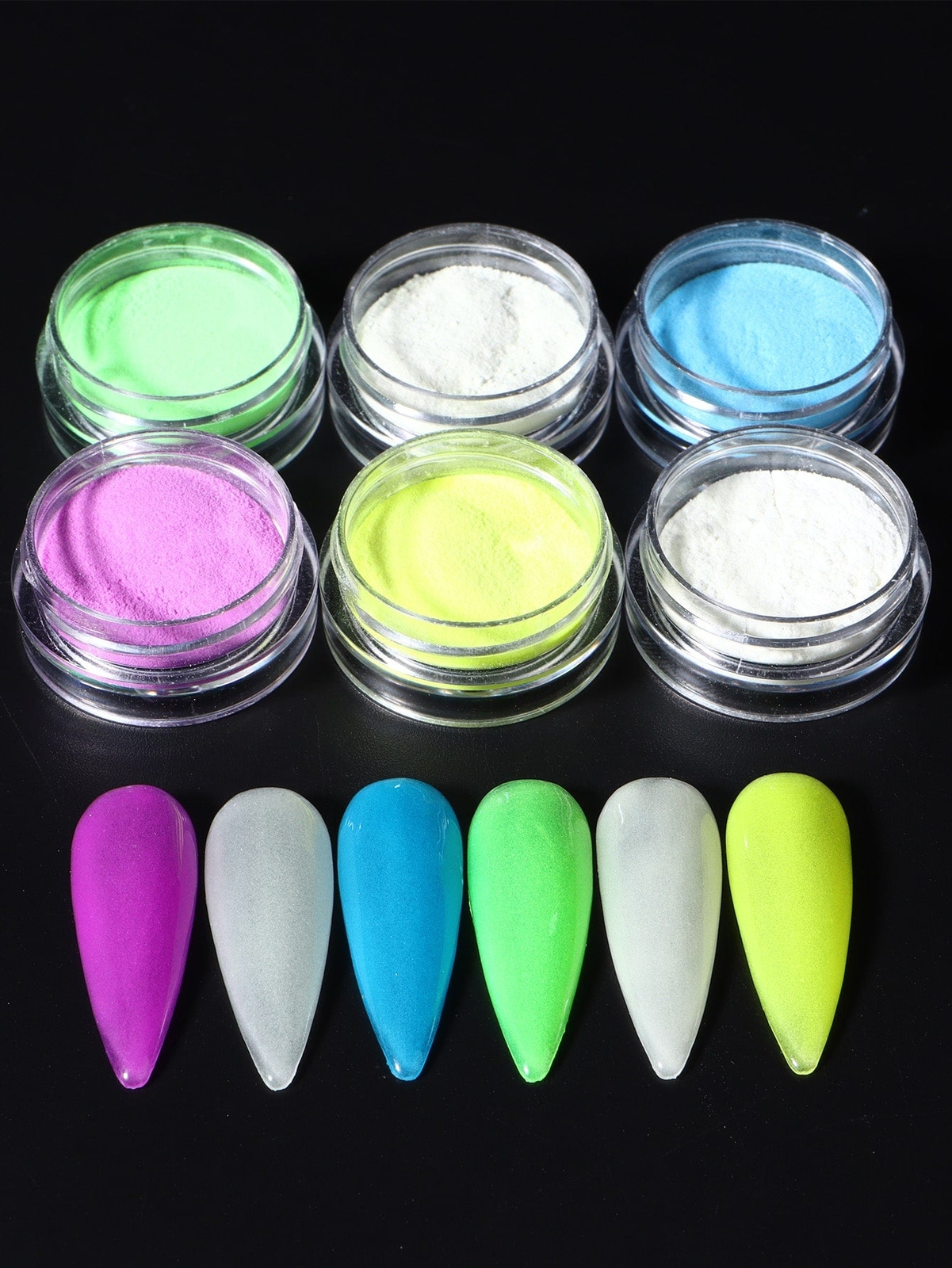 6 Bottles Glow In The Dark Nail Powder Fluorescence Nail Art Pigment Dust