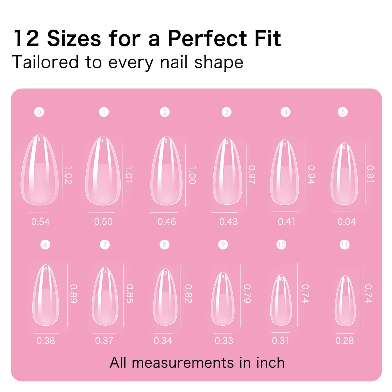 Long Almond Fake Nails: 240PCS Pre Etched Clear Fake Nails Tips 12 Sizes – Ha…