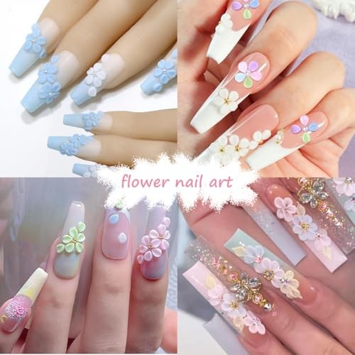 3D Nail Charms 1 Box Flower Blossom Beads Pearl Nail Rhinestones Colorful Petal