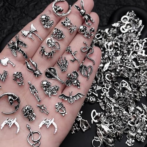 50 Pcs Halloween Nail Charms Retro Alloy Bat Snake Skeleton Nail Halloween-2