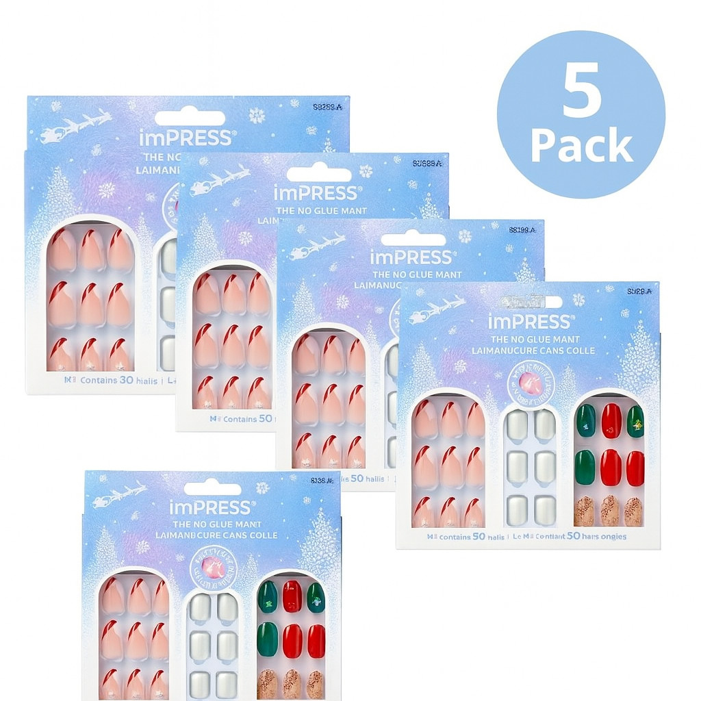 Kiss imPRESS Holiday Nails 90 Count 5 Pack – New