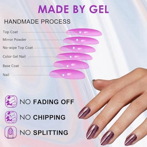 Hot Pink Chrome Press on Nails Medium Almond Nails Press oval medium hot pink