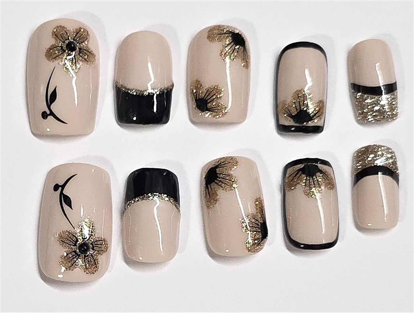 Handmade Press On Nails Leopard Print Flower Square Shape Medium 22mm Length