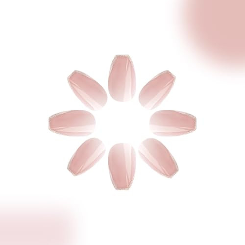 French Tip Press on Nails Glitter Short Square Fake Nails Nude Glossy W20