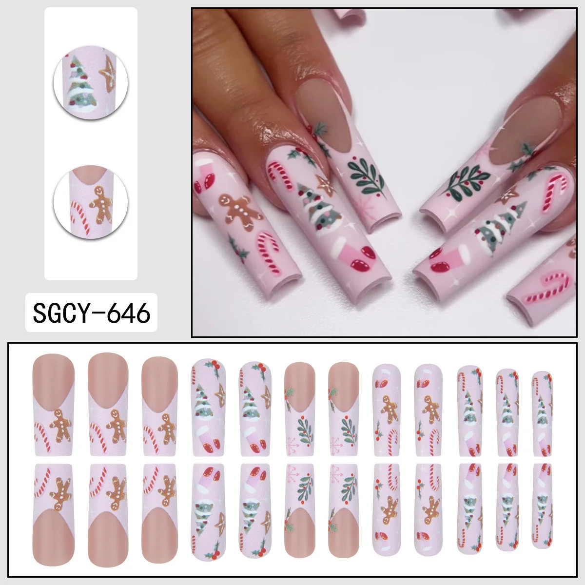 24Pcs Christmas Red Bow Snowflake Coffin Ballet Press On Nails