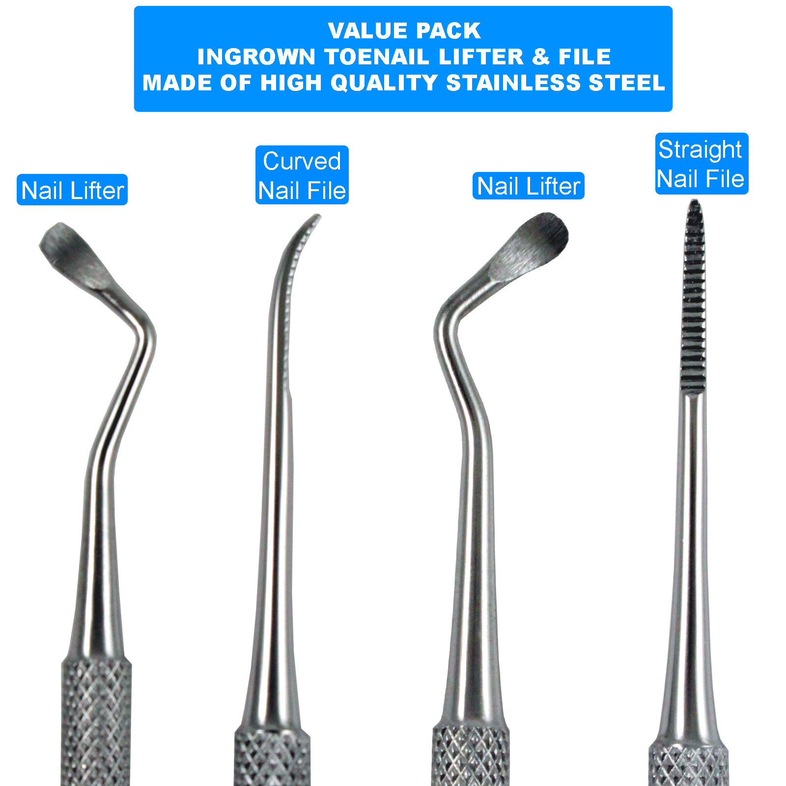 STAINLESS STEEL INGROWN TOENAIL LIFTER NAIL FILE PEDICURE PODIATRIST TOOLS SET