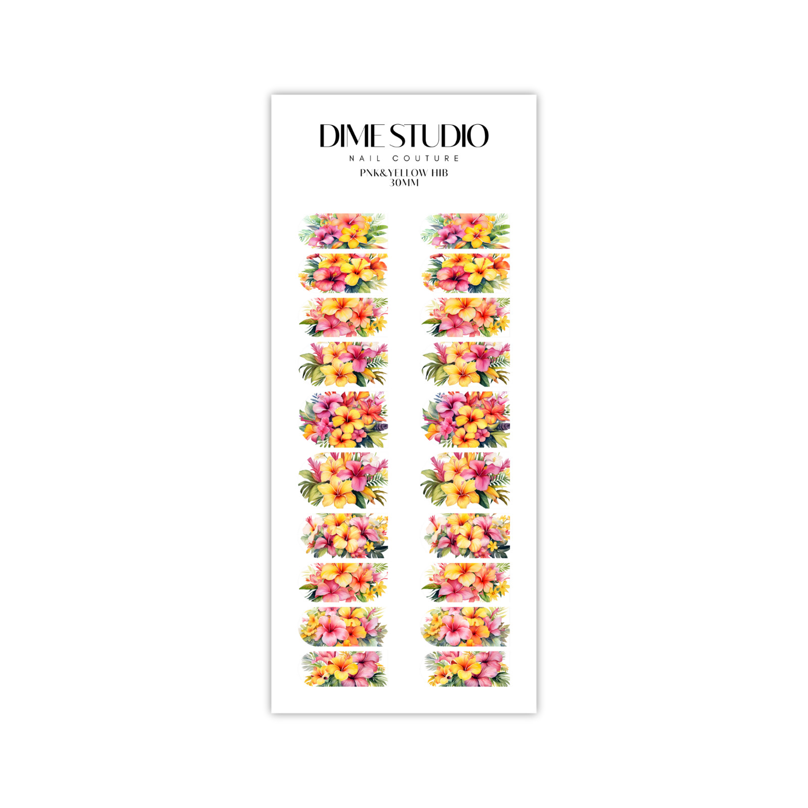 Pink & Yellow Hibiscus Nail Decals Clear Water Transfer Nail Wraps