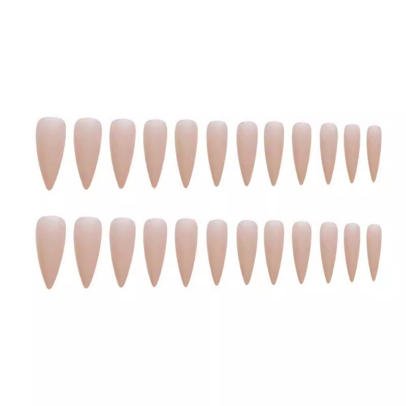48Pcs-Natural Nude Press on Nails Long Almond Nail Minimalist Gloss Design