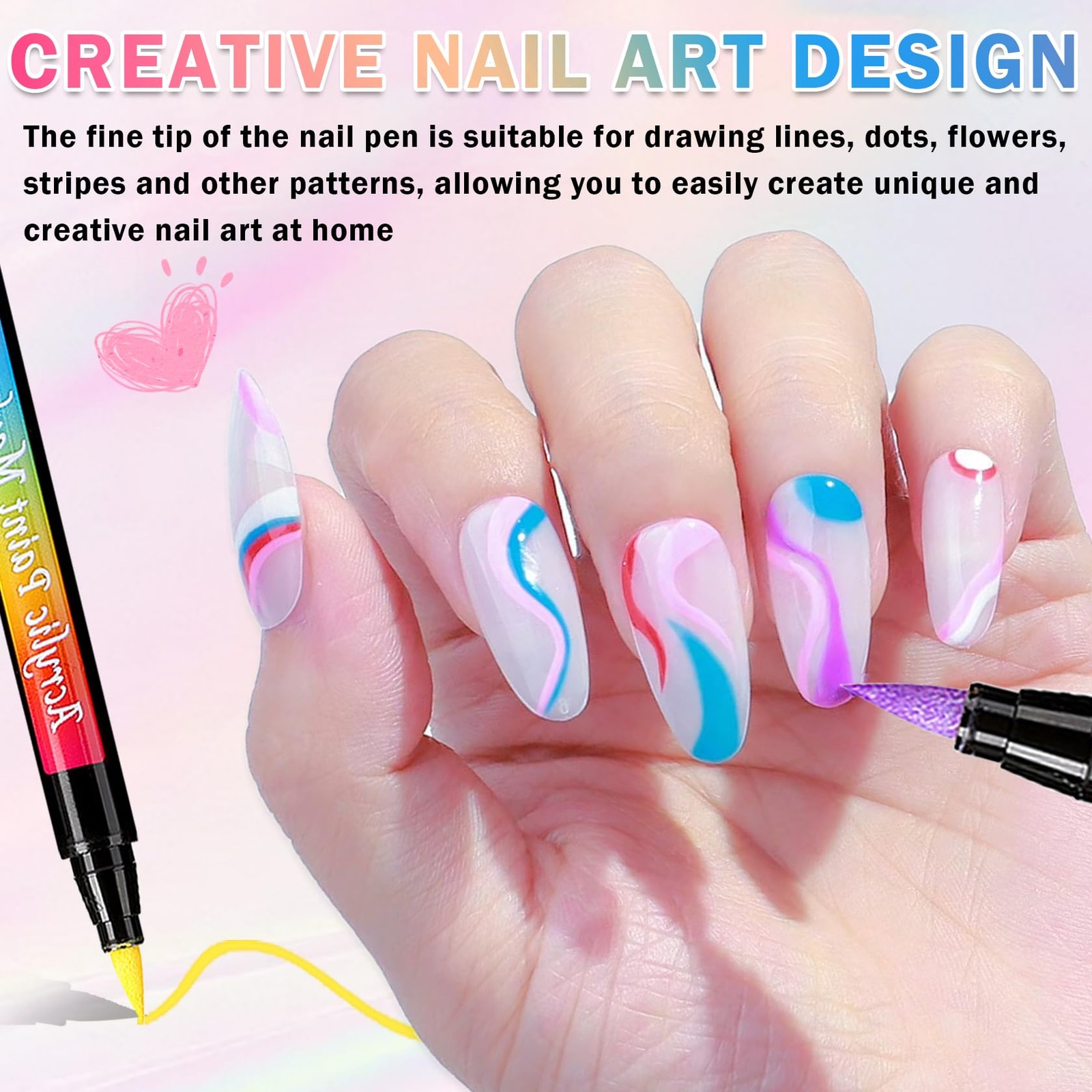 AOAZXBB 12 Colors Nail Art Pens Set Polish Pens,Quick Drying 12
