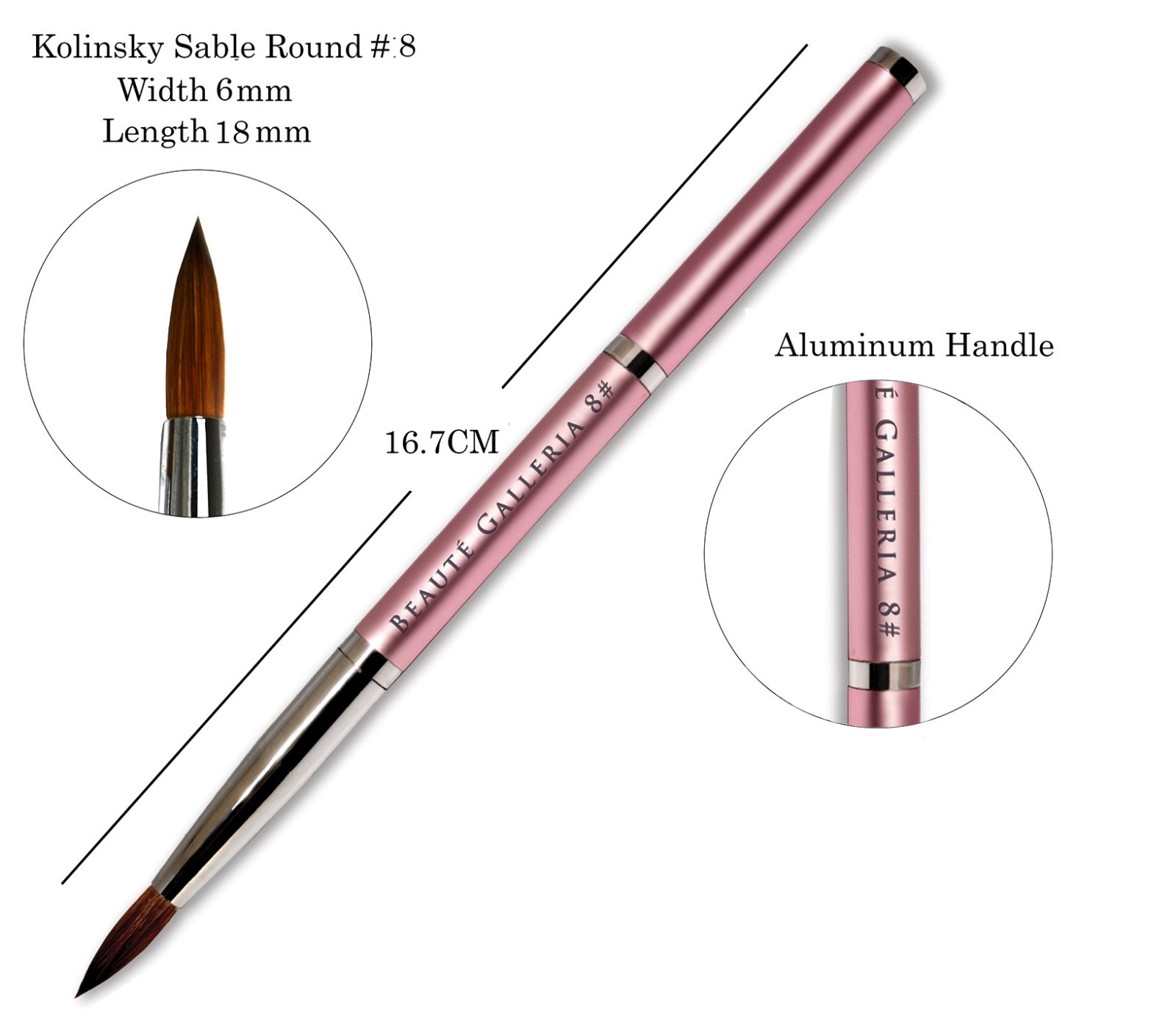 2pcs Kolinsky Round Acrylic Nail Art Brush Set Detail Painting Pen Size 8, 12
