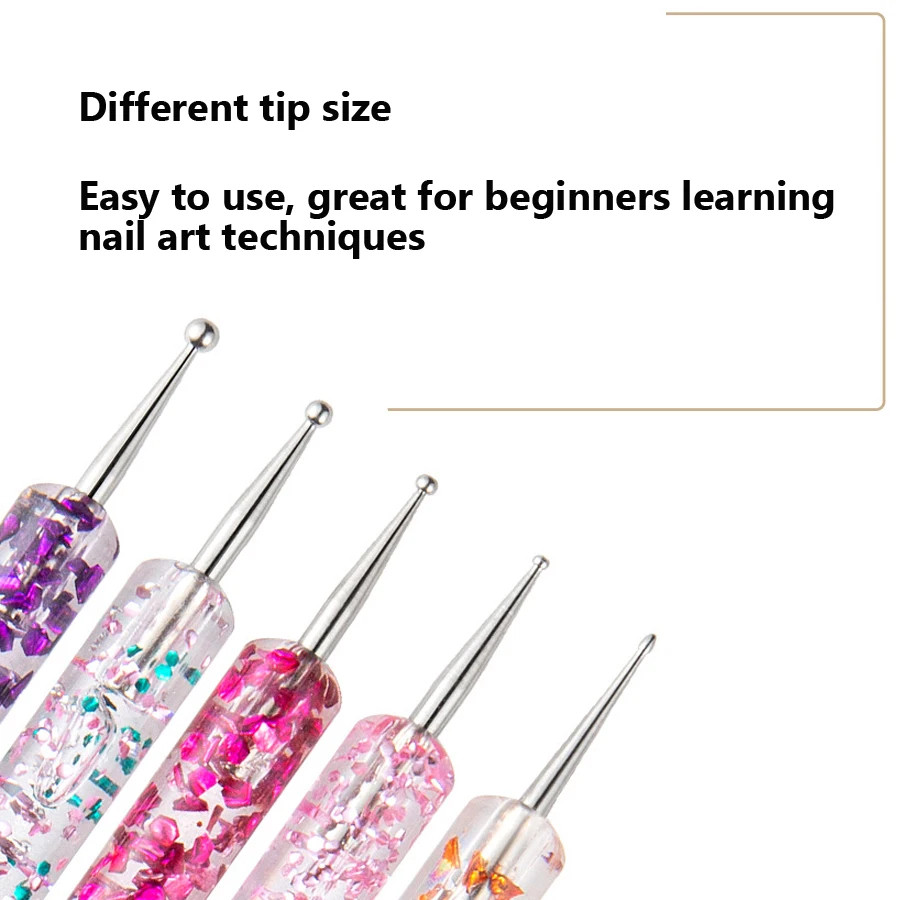 5Pcs 2 Way Nail Art Dotting Tool Set Nail Dotting Pens for Rhinestone Picker