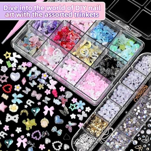 3D Nail Charms Set, Color Flower Bow Moon Heart Star Nail Art Charms, Half