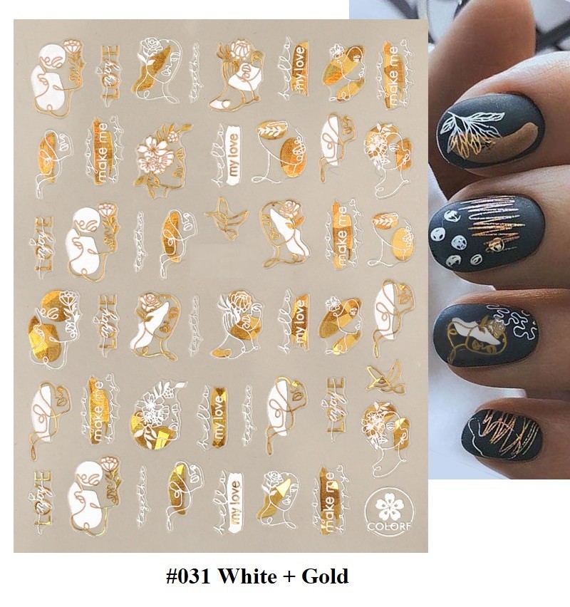White, Black, Gold, Red Abstract Nail Art Stickers (Group 2)
