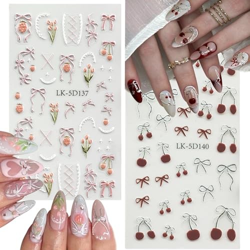Flower Nail Art Stickers 5D Embossed Flower Nail Decals Spring Colorful-02