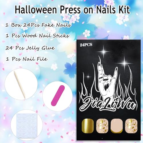 Gold French Tip Press on Nails Short Almond Fake Nails Gold French Tip Nails-18