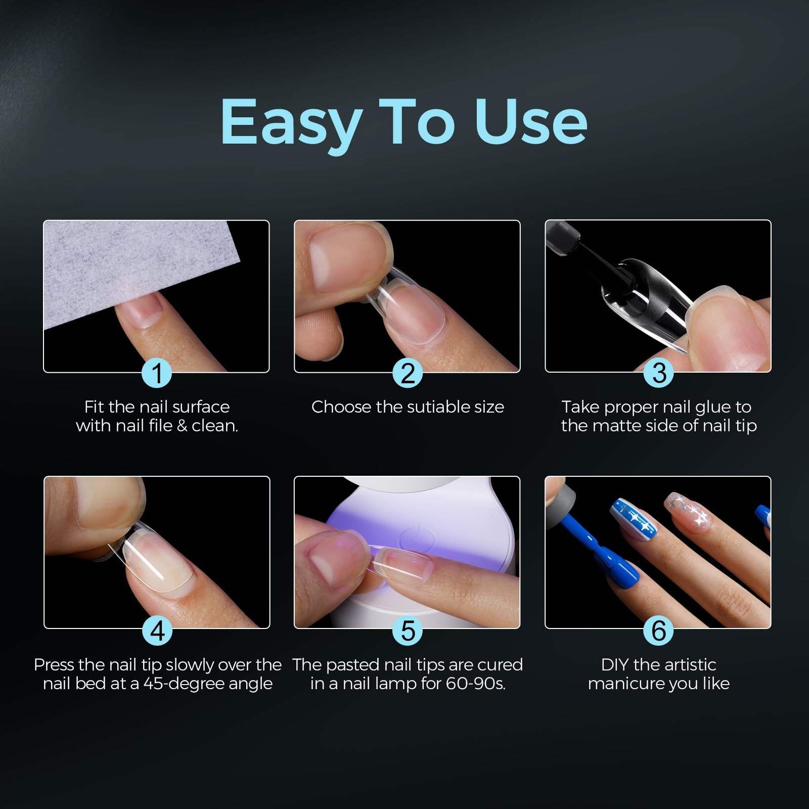 Medium Almond Nail Tips 510PCS, 15 Sizes Gel Nail Tips for Full Cover Half Ma…