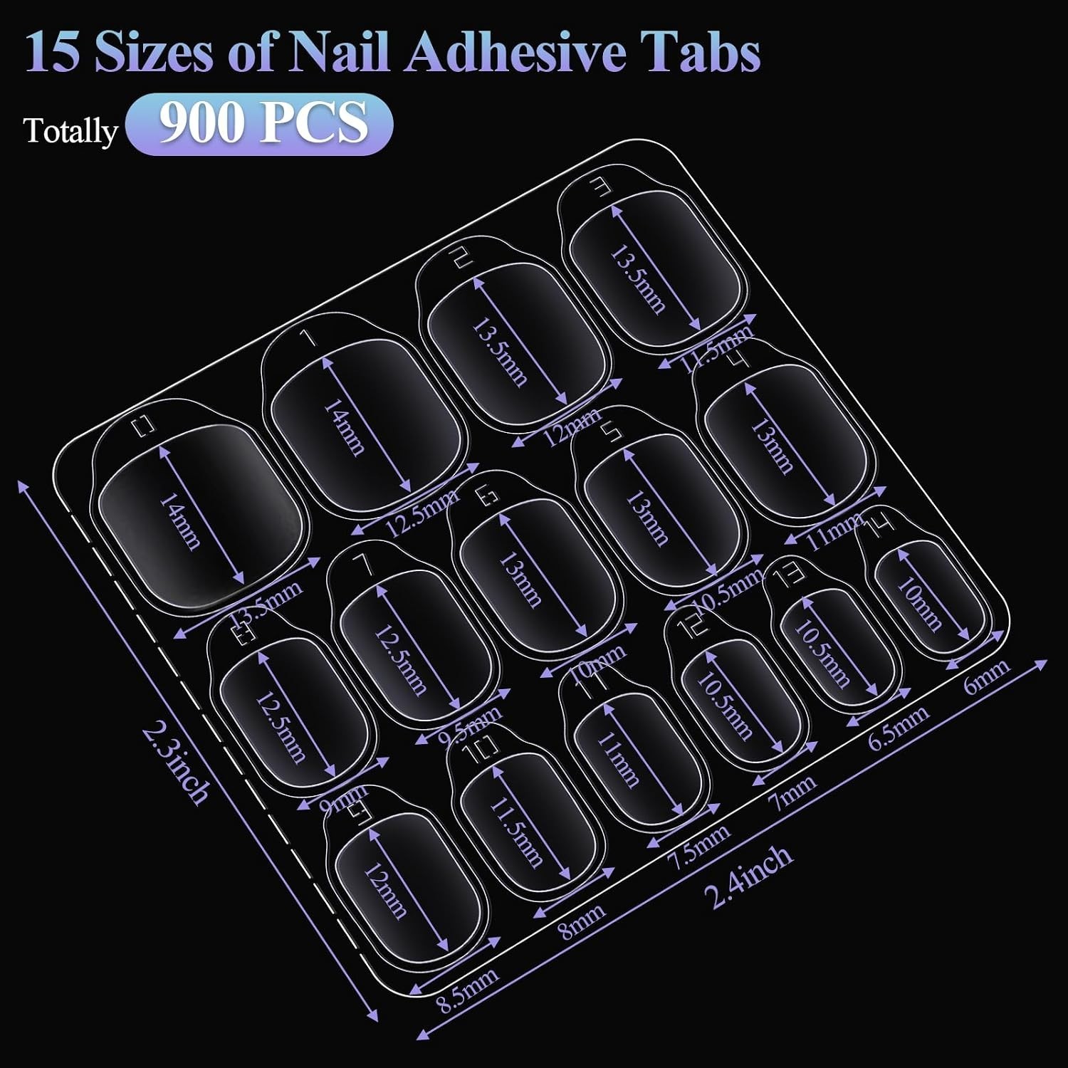 Nail Adhesive Tabs 900P, 15 Sizes of Nail Sticky Tabs, Double Side Sticky Tab…