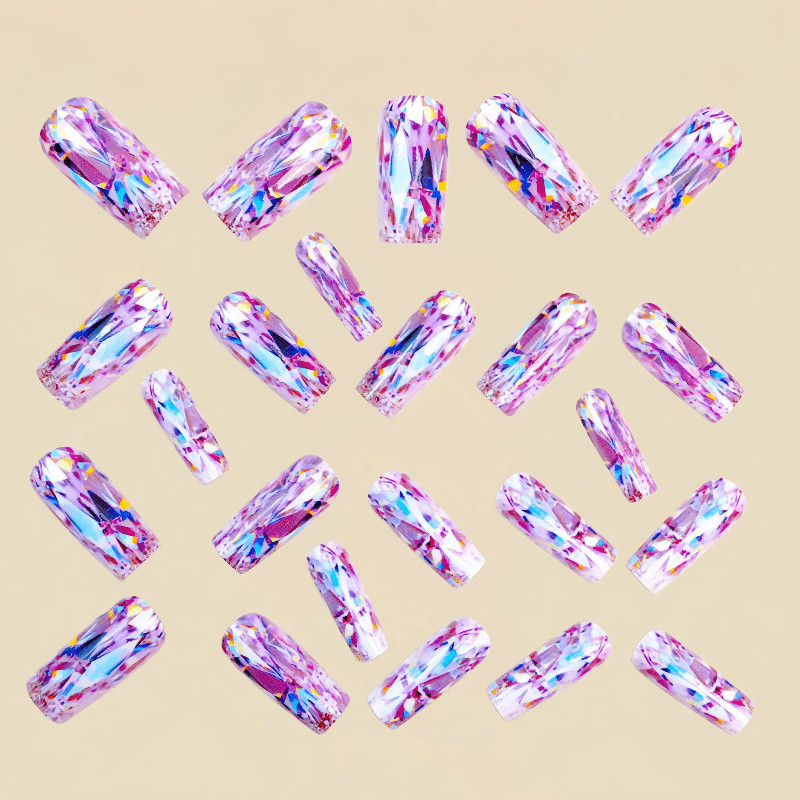 48p Long Coffin Transparent AB Big Crystal Rhinestone Bling Shiny Press on Nails