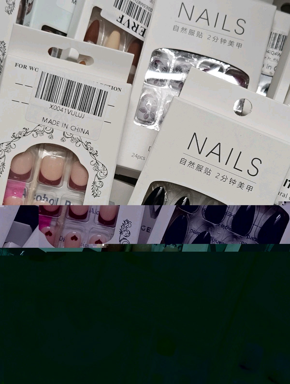 Bulk Lot Of 194 Different Brand Press-On Nails, Large Variety of Sizes And Style