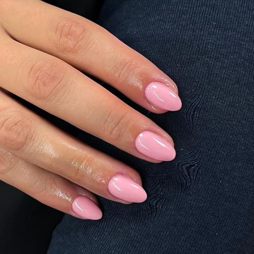 Pink Press on Nails Short Oval Round Nails Glue on, Fall Winter oval pink