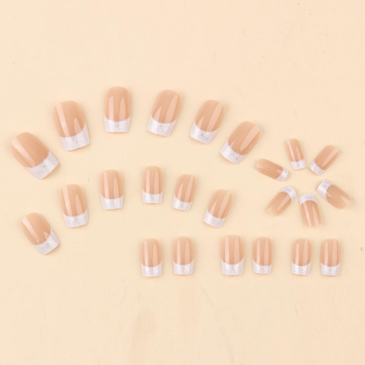 24Pcs French Tip Press on Nails Medium Square Fake Nails Silver Glitter Acryl