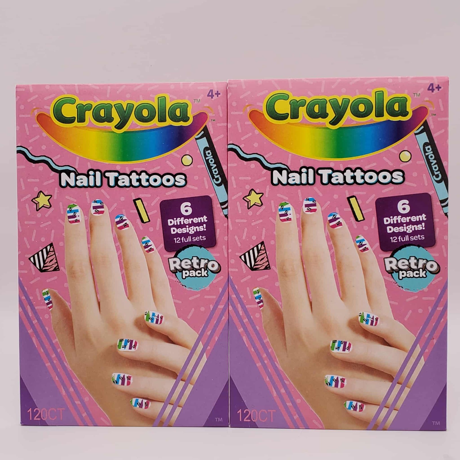 Crayola Retro Nail Décor Tattoo Pouch – 6 Different Designs, 12 Full Sets (2 Pk)