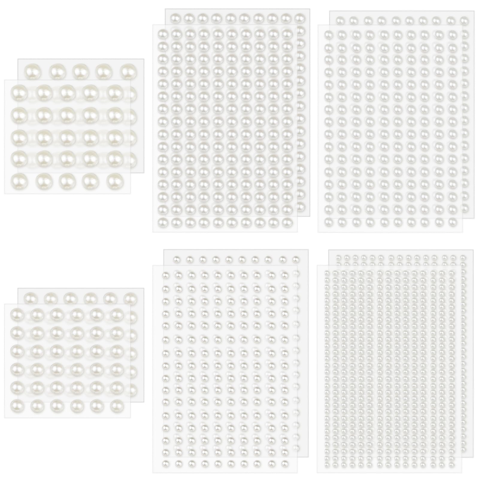1982 Pcs Self-Adhesive Pearl Stickers, Multiple Sizes, Decorative White
