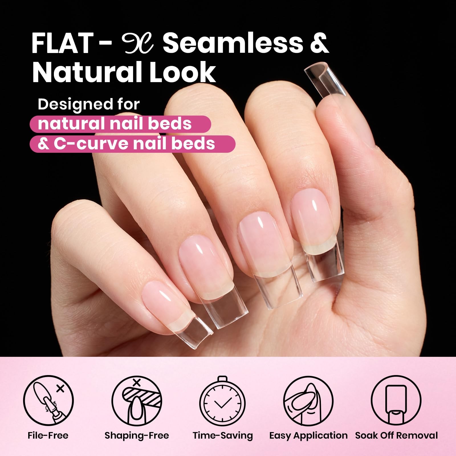 Beetles Gel Nail Tips Flat-X – Almond Square 1 Count(Pack of 1), Transparent