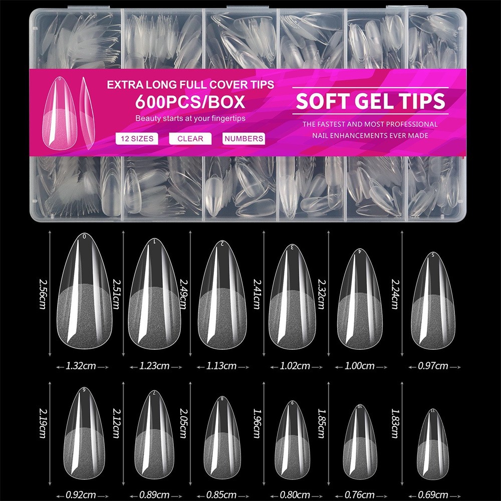 600pc Full Cover Half Frosted False Nail Tips Square Soak Off Gel Nail Extension