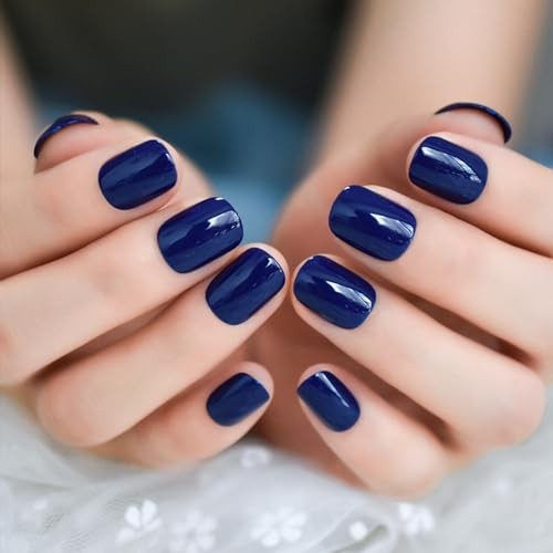 Dark Blue Squoval Nails – Glossy Press on Nails – Solid Color – Short Squoval