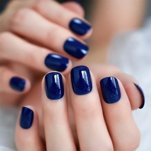 Dark Blue Squoval Nails – Glossy Press on Nails – Solid Color – Short Squoval