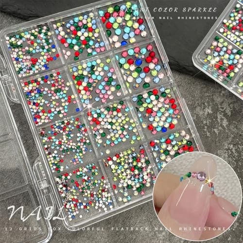 12Girds/1050Pcs Colorful Rhinestones Nail Charms Flatback 3D Nail Nail Charms-5