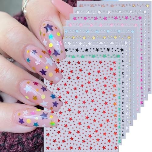 10 Sheets Star Nail Stickers for Nail Art 3D Self-Adhesive Colorful Star-14