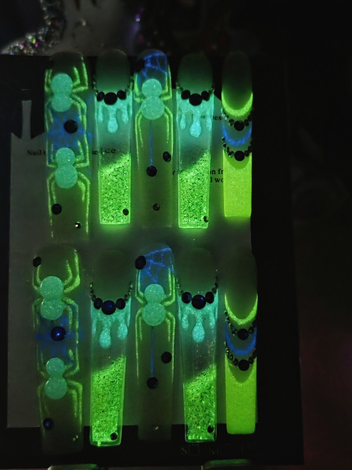 Press On Nails 2xl Medium, Halloween, Spiderman, Glow N DARK, Water Aqua Nails