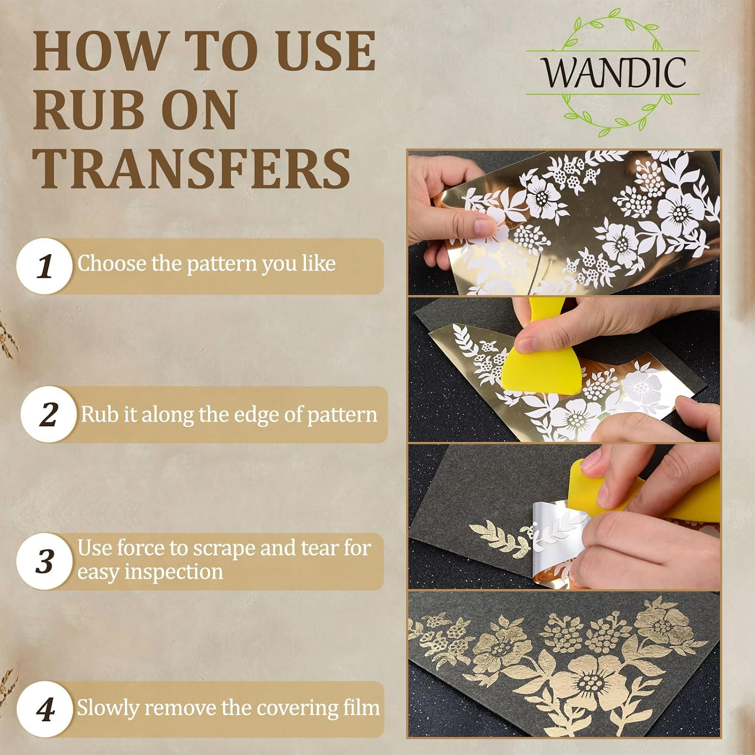 8 Sheets Gilding Lace Rub On Transfer Sticker, Gold Foil Stamping Stickers Gold