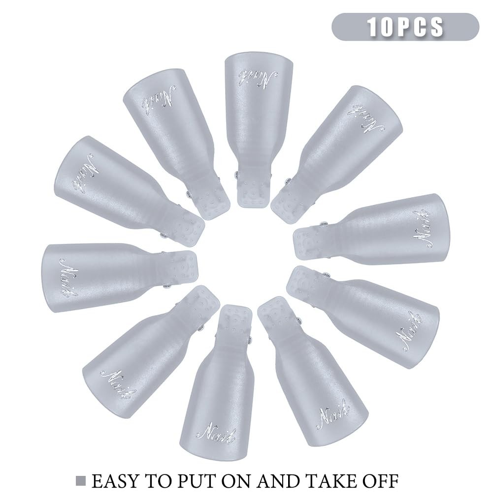 AKOAK 10 Pcs Plastic Acrylic Nail Art Soak Off 10 Count (Pack of 1), White
