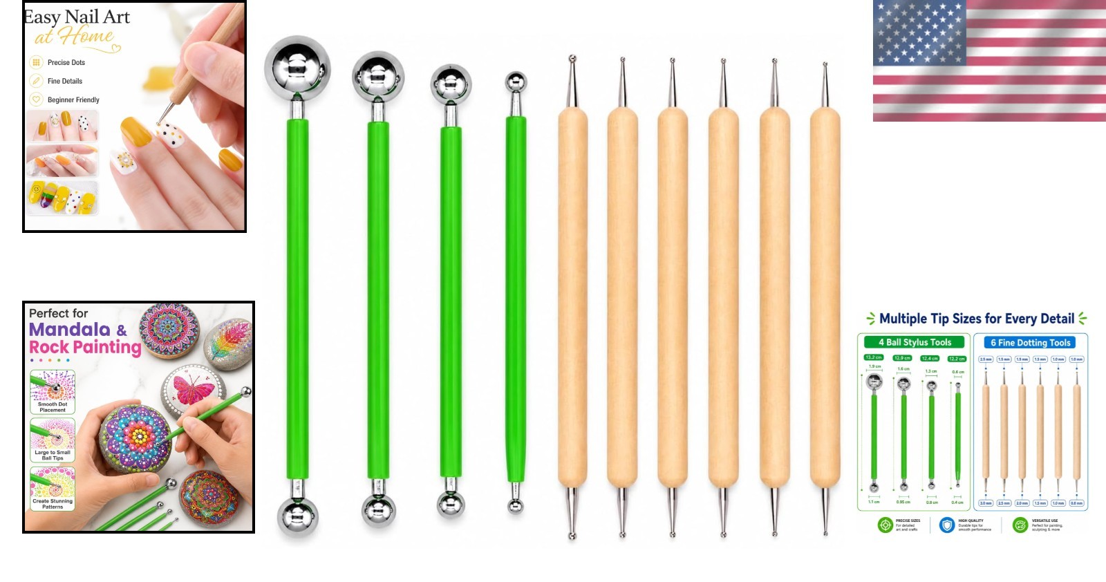 Precision Dotting Tools Kit – 10 Styluses for Rock Painting, Clay, and Mandalas