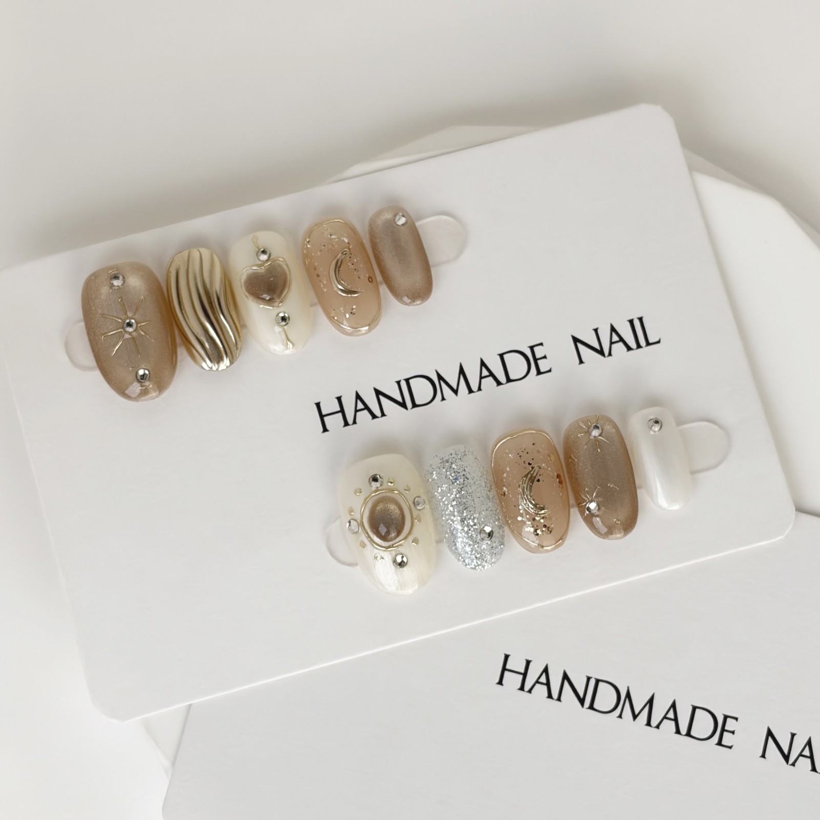 Gilded Galaxy Press On Nails Oval Metallic Rhinestone Handmade Set Gift For Her