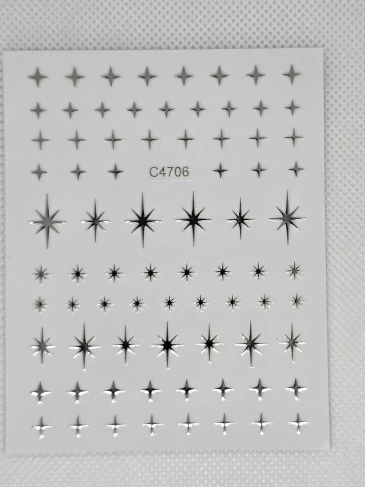 Nail Art Stickers Metallic SILVER Star Moon Heart Cross Christmas Decals